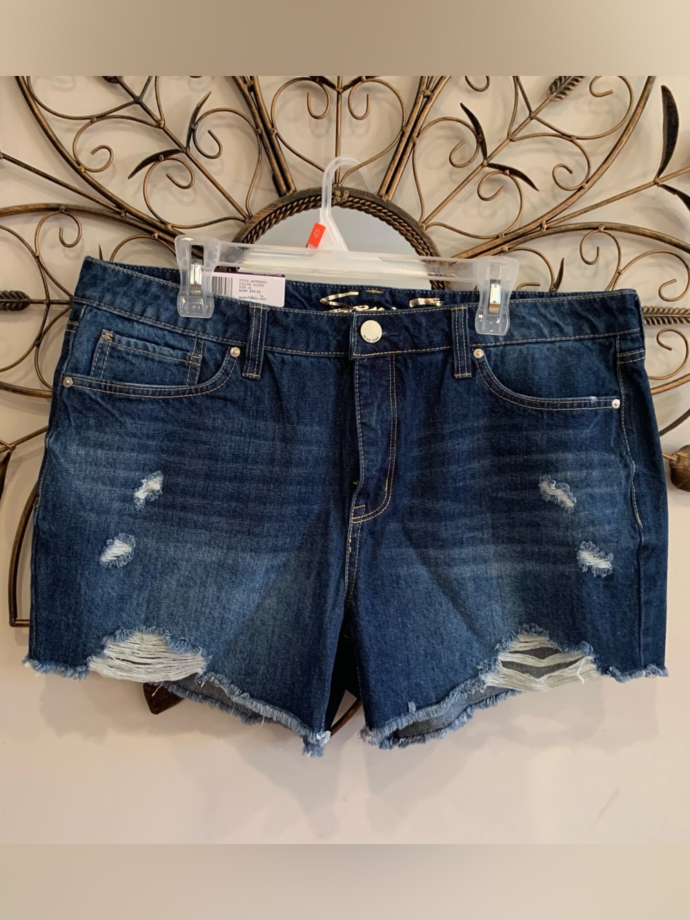 NWT Seven7 Dark Blue Distressed Weekend Denim Shorts Fray Hem